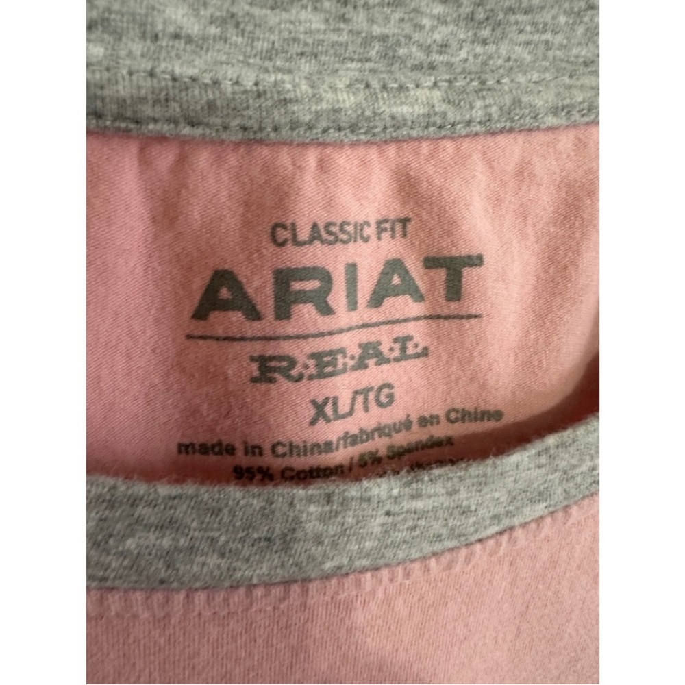 Ariat Real Womens XL Pink Grey Raglan Baseball Long Sleeve Graphic T-Shirt. - Picture 2 of 5